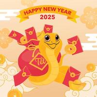 New year snake in the wealthy coins bag vector