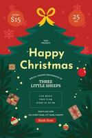 Christmas greeting card poster set. Christmas tree, snowman, deer and hanging xmas elements in paper cut template backdrop collection. vector