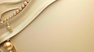 Golden pearl background with pearls and ribbon photo