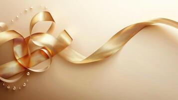 Golden ribbon and bow on a beige background photo
