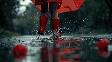 A person walking in the rain with an umbrella photo