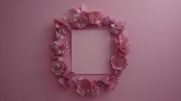 A pink frame made out of paper flowers photo