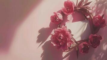 A pink flower wreath on a pink background photo