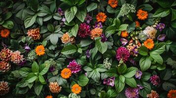A wall covered in flowers and leaves photo