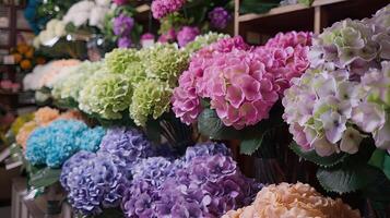 A display of flowers in a store photo