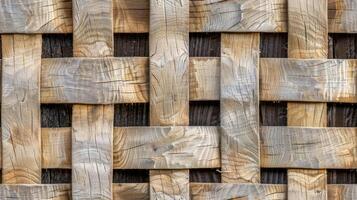 A close up of a wooden fence with many different types of wood photo