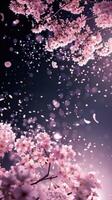 A beautiful pink cherry blossom tree with many flowers photo