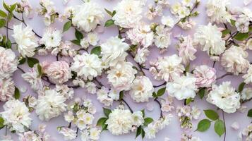 A bunch of white flowers on a pink background photo