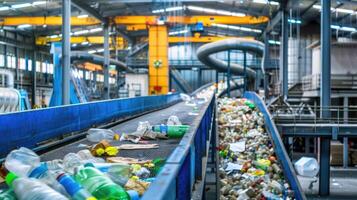 Plastic recycling process in factory photo