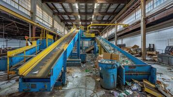 A factory with a conveyor belt and garbage photo