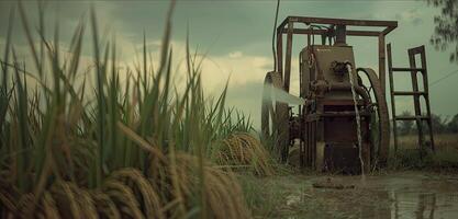 A machine that is in the middle of a field photo