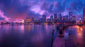 New york city skyline at sunset photo