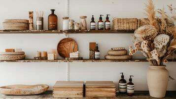 A shelf with various items on it photo