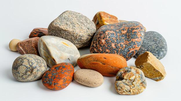 A pile of rocks and stones on a white background photo