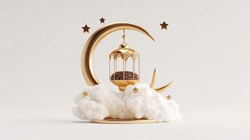 Golden crescent and cloud with a bird cage photo