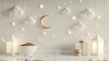 A room with a moon and stars on the wall photo