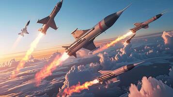 A group of jets flying in the sky photo