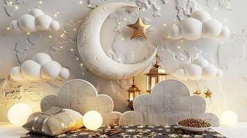 A white table with a crescent and stars photo