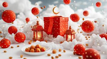 A red box with a moon and a crescent on it photo