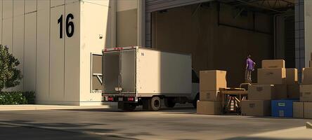 A truck is parked in front of a building photo