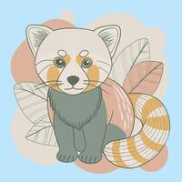A cartoon red panda with leaves and flowers vector