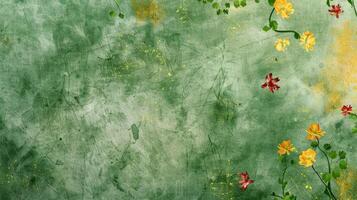 A painting of flowers on a green background photo