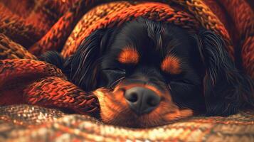 A dog sleeping on a blanket photo