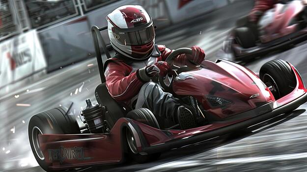 Two people in go karts racing on a track photo