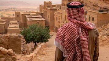 A man in traditional clothing in the desert photo