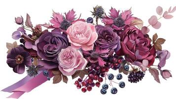 A bouquet of purple roses and berries photo