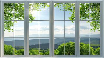 A view of the mountains through an open window photo