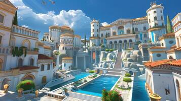 The city of rome in the game, with a fountain in the middle photo