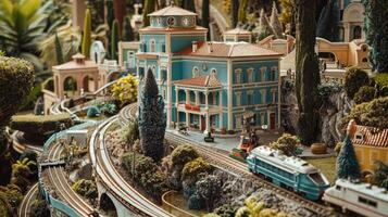 A miniature model of a train and a house photo