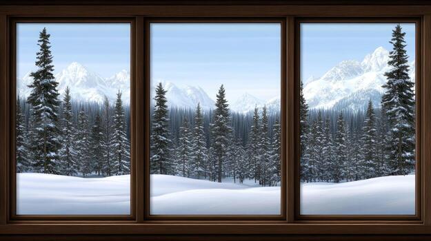 A window with a view of snow covered mountains photo