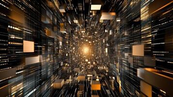 Abstract futuristic tunnel with glowing lights photo