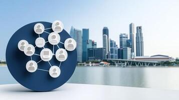 Singapore city skyline with social network icons 3d render photo