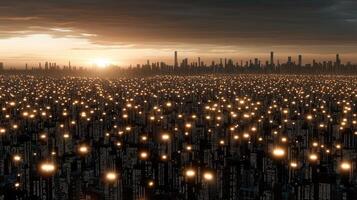 A city with many lights in the sky photo