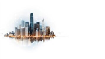 A cityscape with skyscrapers and lights photo