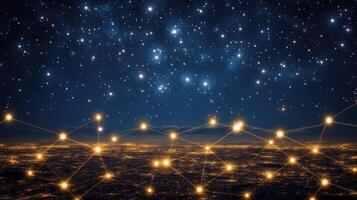 A network of lights and stars over the ocean photo