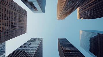 Tall buildings in the sky with a blue sky photo