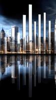 New york city skyline reflected in water photo