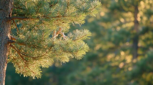 A pine tree with a bird sitting on it photo