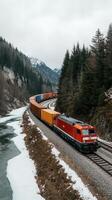 A train traveling down a track in the snow photo