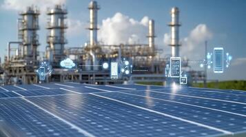 Solar panels and smart devices on a solar power plant photo