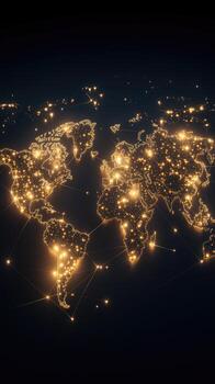 World map with network lights on it photo