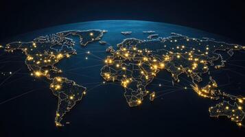 World map with network connections and lights 3d illustration photo