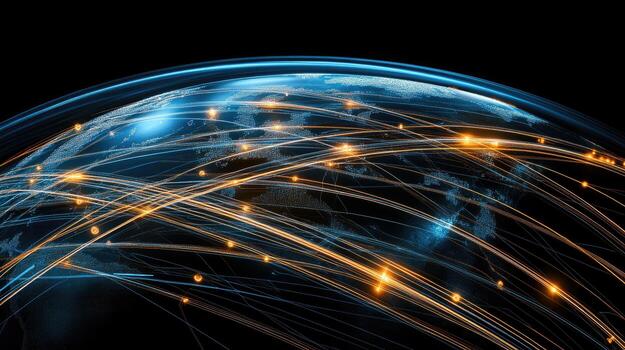 The earth is surrounded by glowing lines photo