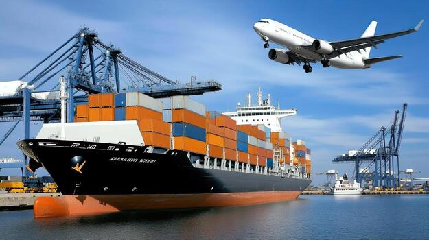 A large ship with cargo containers on it photo