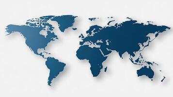 A blue world map on a white background photo