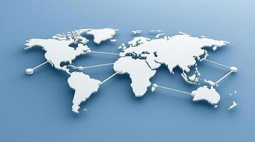 The world map is shown on a blue background photo